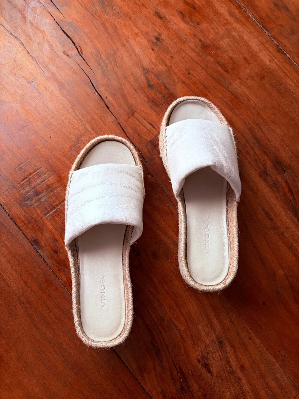 Vince Cream Leather Espadrille Slide Sandals | Size 6.5